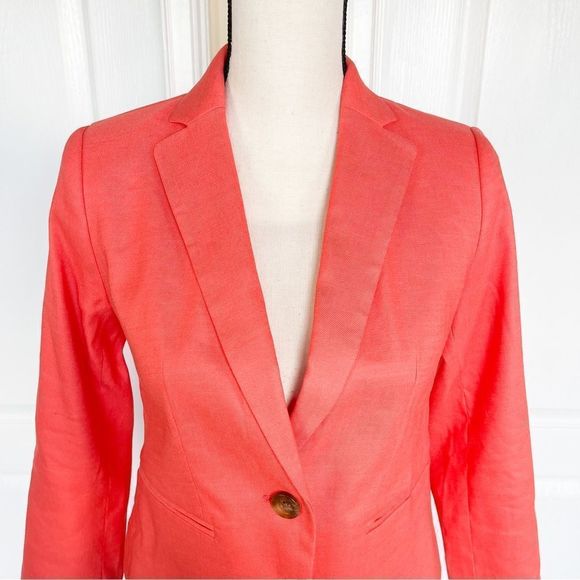 Ann Taylor 00P NWT Petite Linen & Shell Corral Orange Blazer 1 Button & Pockets - Picture 2 of 14